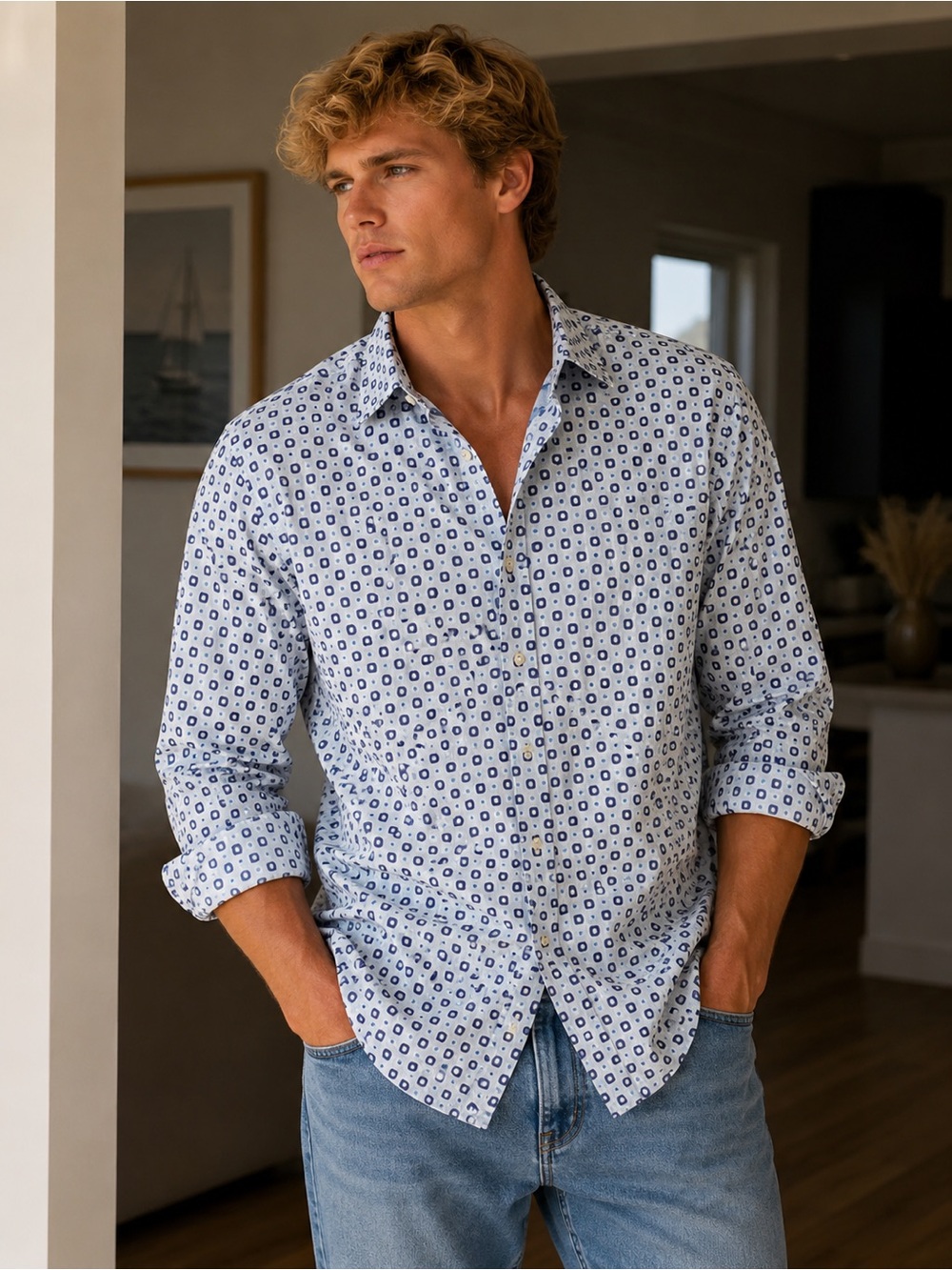 NWOT Etro Milano Men’s Made In Italy Blue Patter Button Down